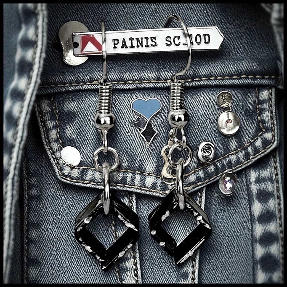 5 For $25💫Biker Black Cube Aluminum Dangles Earrings